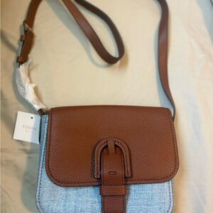 Fossil Tan and Gray Crossbody Bag